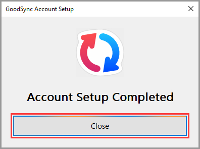 GoodSync Windows 账户设置完成确认