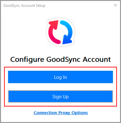 GoodSync Account Setup 选择登录或新建