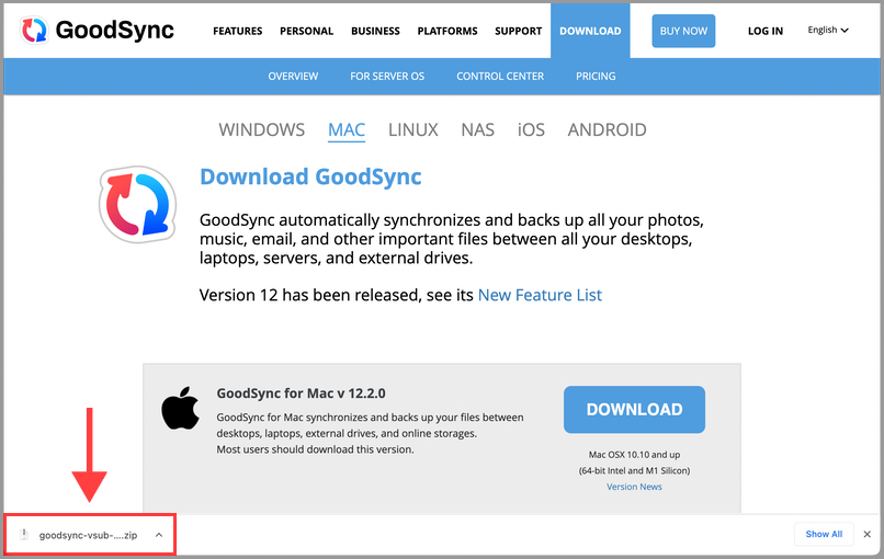 运行 GoodSync Mac 安装包