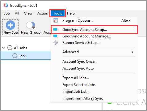 Windows 客户端 Account Setup 菜单