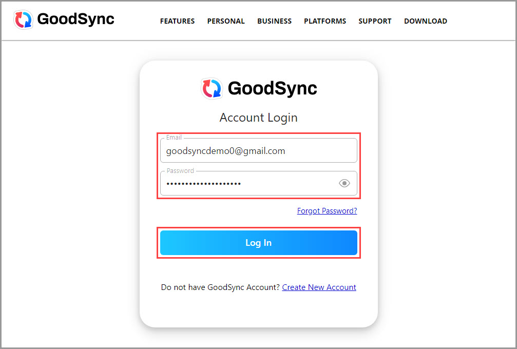 登录 GoodSync Account