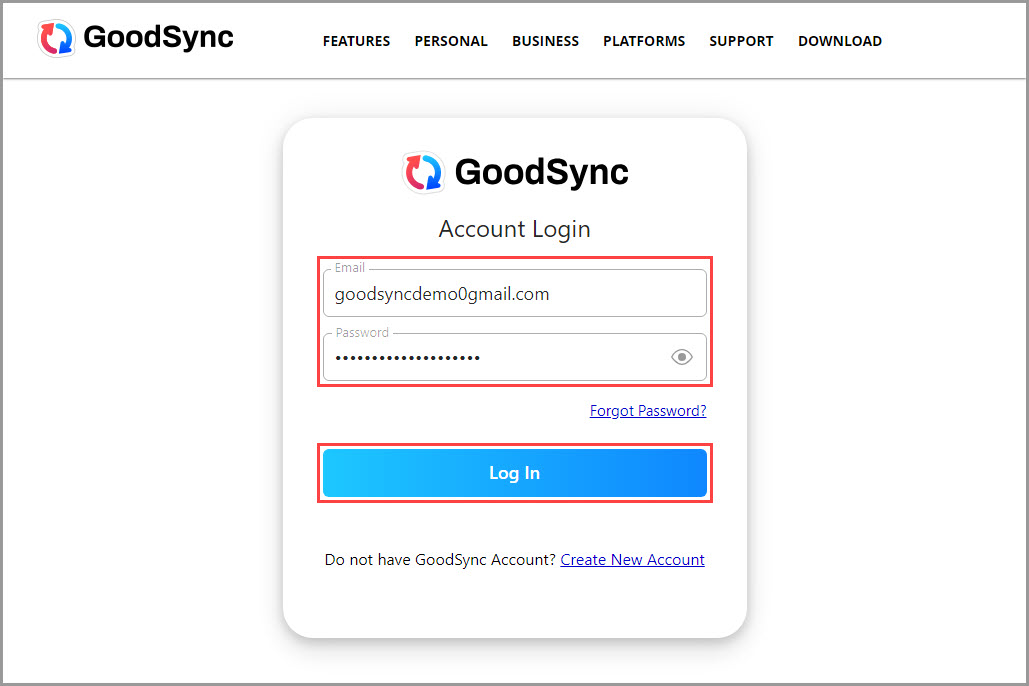 登录 GoodSync Account