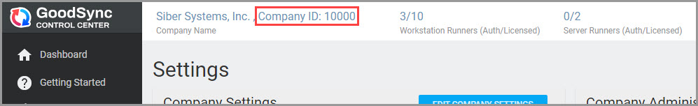 Control Center 顶部栏 Company ID 显示位置